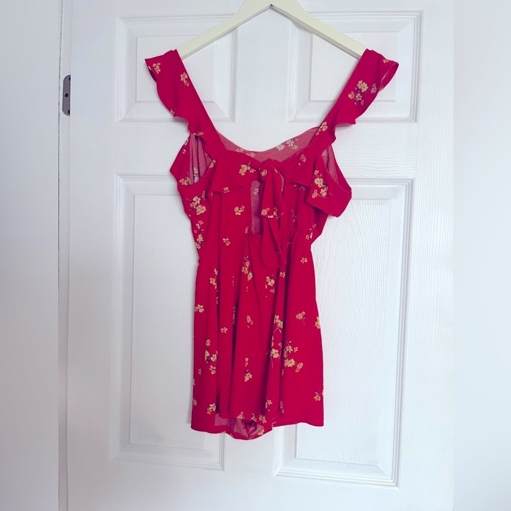 Red Floral Ruffle Romper - Picture 3 of 3